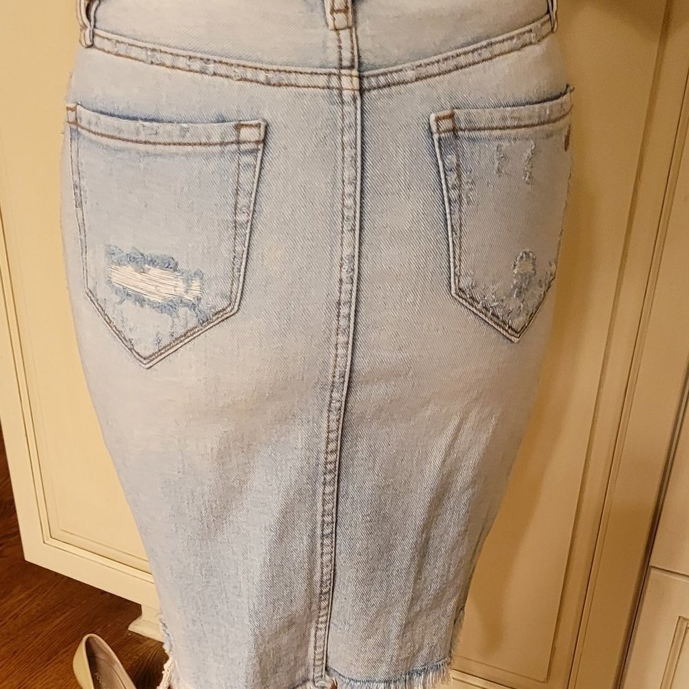 WILLIAM RAST Stylish Distressed Denim Light Blue Jean Skirt